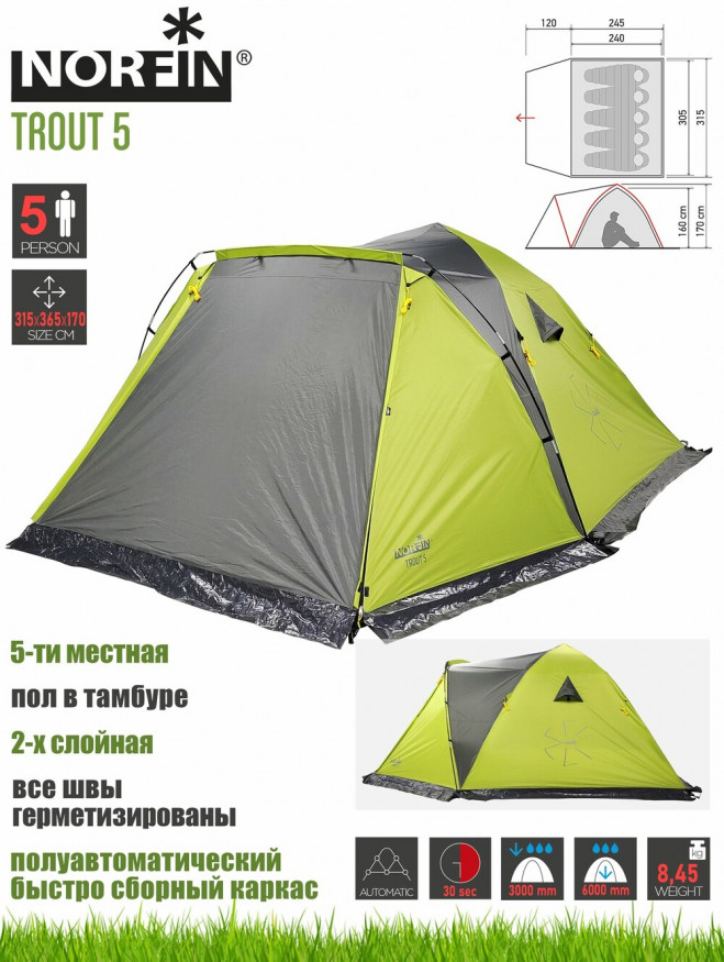 Палатка автомат. 5-ти мест. Norfin TROUT 5 NF